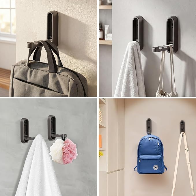 Dntorx Folding Coat Hooks, 2 Pcs Foldable Grey Wall Hooks Heavy Duty Foldable Hook Bathroom Towel Hooks Robe Hooks Wall Mounted for Hanging Coat Towels Clothes Hat Bags Keys