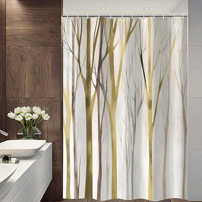MERCHR Brown Yellow Tree Fabric Shower Curtain, Art Style Abstract Birch Forest Rustic Wood Polyester Fabric Waterproof Bath Curtain, Farmhouse Bathroom Shower Curtains with Hooks 72X75 Inch
