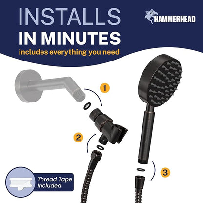 HammerHead Showers® Solid Metal LOW FLOW Handheld Shower Head with Hose and Brass Holder - OIL RUBBED BRONZE – Water Saving 1.75 GPM Detachable Shower Head - Adjustable Shower Wand Bracket & 6ft Hose