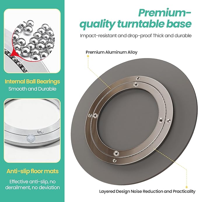 27.6" Lazy Susan Turntable – 360° Sinteredstone Silent Anti-Slip Turntable, Table Top Centerpiece for Kitchen, Pantry, Spice Rack, Refrigerator & Dining Table, Black
