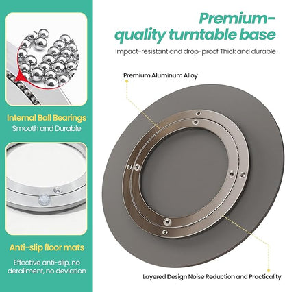 27.6" Lazy Susan Turntable – 360° Sinteredstone Silent Anti-Slip Turntable, Table Top Centerpiece for Kitchen, Pantry, Spice Rack, Refrigerator & Dining Table, Black
