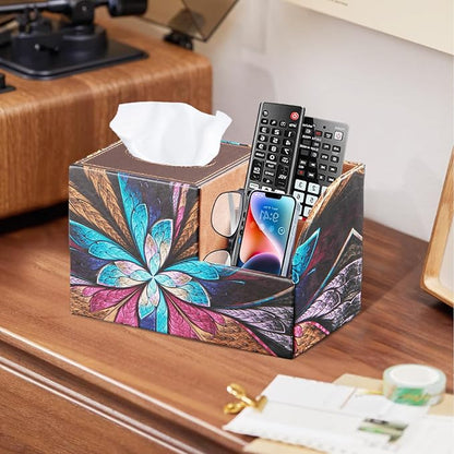 BLIENCE PU Leather Square Tissue Box Cover - Multi-Functional Tissue Box Holder, Tissue Box Cover with Storage,Tissue and Remote Control Holder, Cube Tissue Box Organizer Bedroom Nightstand End Table