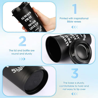 Skylety 20 Pack Christian Gifts for Men Women 16oz Reusable Bible Verse Tumbler Bulk Plastic Coffee Cups with Lids Inspirational Religious Church Gifts for Valentine Easter Birthday (Black)