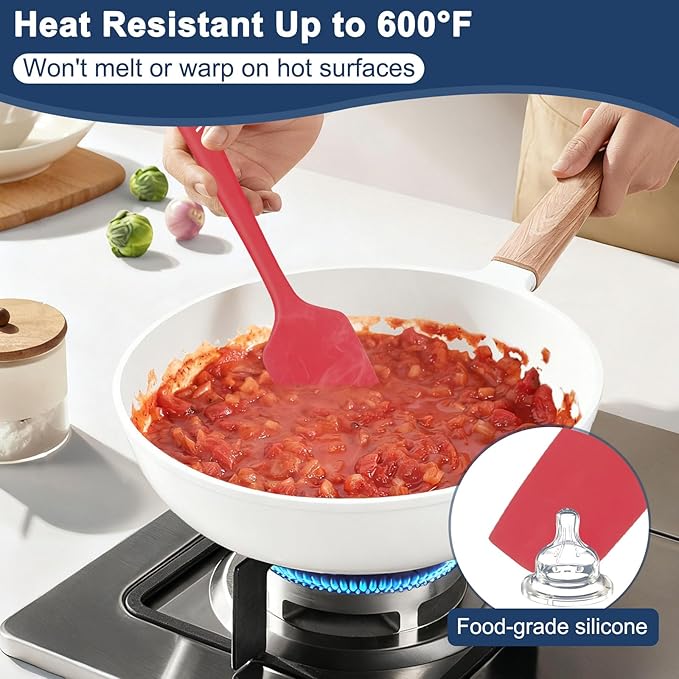 4 Pcs Silicone Spatula Set, 11.4 In, 600°F Heat Resistant Rubber Spatulas for Baking, Cooking & Mixing, Flexible and Non-Stick Kitchen Utensils, Seamless & Dishwasher Safe (Red)