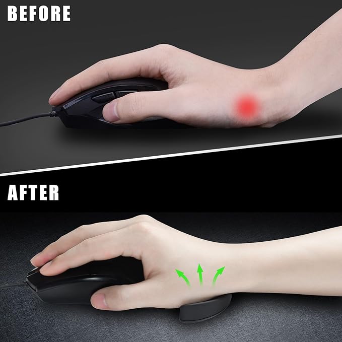 JIKIOU Right-Handed Truly Ergonomic Wrist Rest for Mouse 2 Pack, Carpal Tunnel Support, Pain Relief, Anti-Fatigue, Easy Glide, Office Computer Laptop Gaming Black