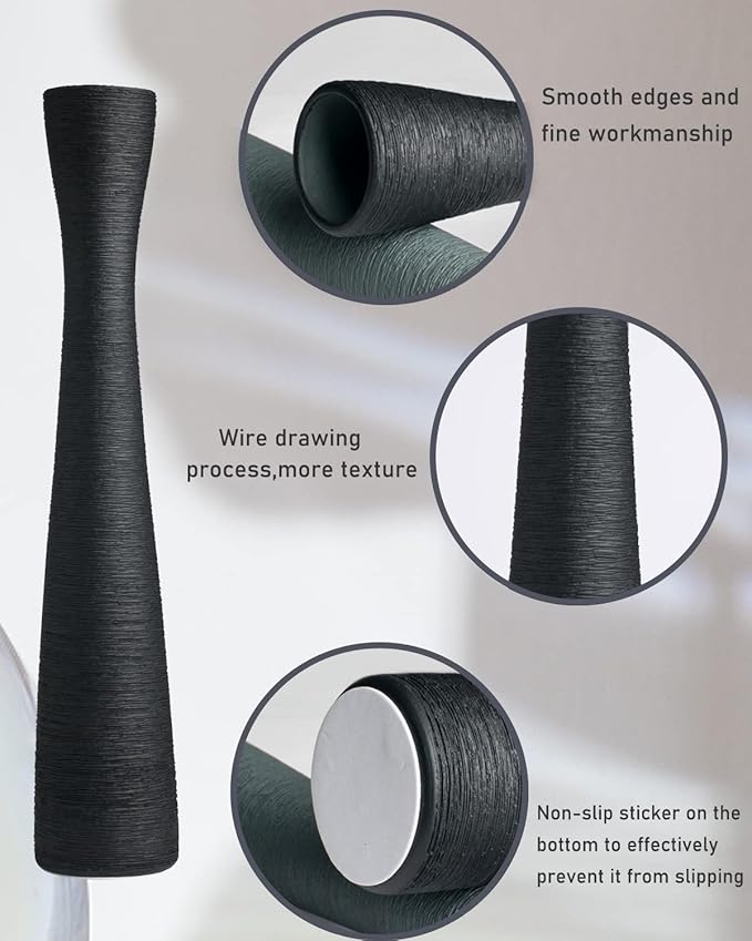 Black Tall Vase, 16 Inch Tall Slender Flower Vases, Handmade Brushed Ceramic Vase, Modern Minimalist Style Decor for Living Room, Home, Office, Centerpiece, Wedding Party - Matte Black