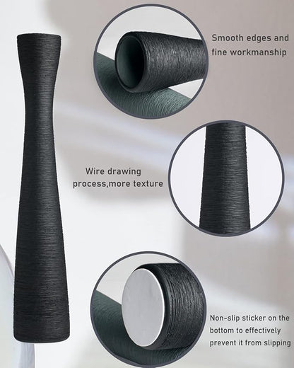 Black Tall Vase, 16 Inch Tall Slender Flower Vases, Handmade Brushed Ceramic Vase, Modern Minimalist Style Decor for Living Room, Home, Office, Centerpiece, Wedding Party - Matte Black