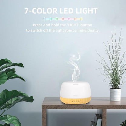 SEEDSEEL 300ML Essential Oil Diffuser,Quiet 8 Hours Operation, 7-Color LED Light, 4 Timer, Remote Control, Aromatherapy Diffuser Auto-Off, for Bedroom, Living Room, Office, Home