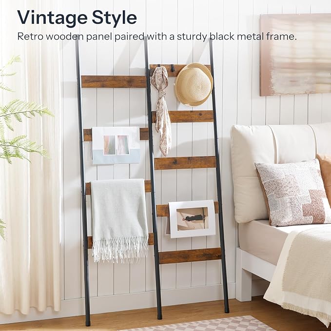 HOOBRO Towel Rack and Blanket Ladder, Blanket Holder for Living Room, Bathroom BK07LB01-BF17CJ01