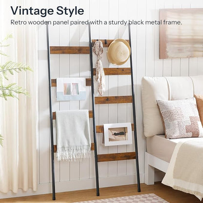 HOOBRO Blanket Ladder, Towel Rack with Hooks, Wall-Leaning Blanket Rack, Decorative Display Ladder Shelf, BF52CJ01-BF17CJ01