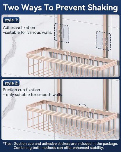 YASONIC Shower Caddy Hanging, Never Rust Shower Organizer Hanging, Aluminum Shower Racks for Inside Shower with Hooks for Razor, Bathroom Organizers and Storage with Soap Holder, Rose Gold