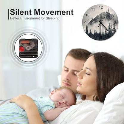 Scenic Nature Wall Clock Silent Non Ticking Battery Operated, Mountain Misty Forest Tree Scenery Foggy Woodland Landscape Clock Decorative for Bathroom Kitchen Bedroom Living Room(12 Inch)
