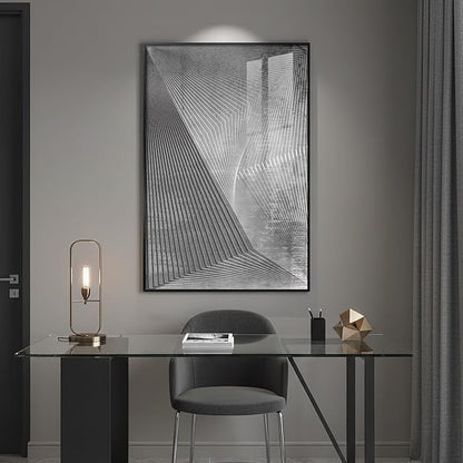 Framed Black And White Abstract Wall Art, Modern City Architecture Prints Paintings for Walls, Large Contemporary Geometric Lines Pictures for Living Room Dining Bedroom Hallway Home Decor 24x36 In