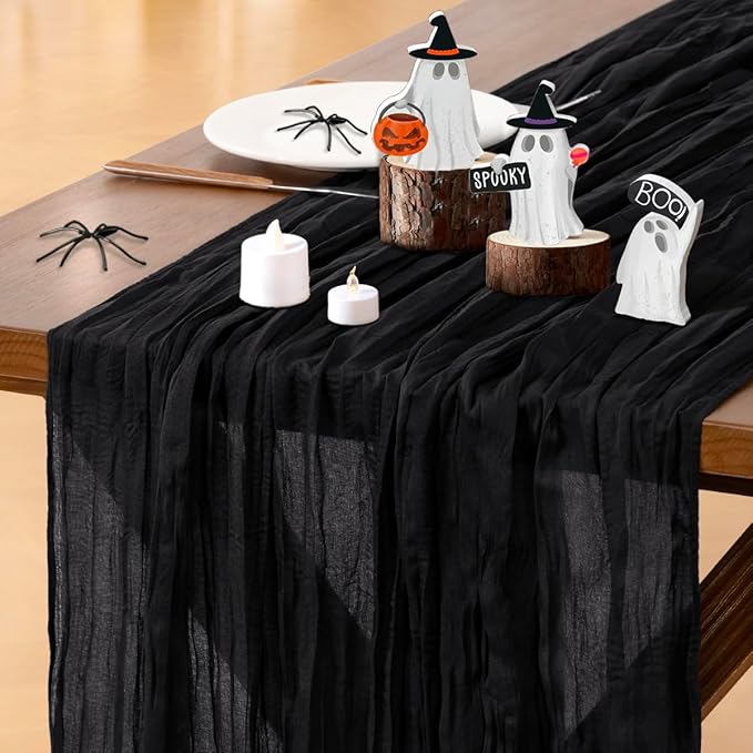 Socomi 6pcs Black Valentine's Day Cheesecloth Table Runner Boho Rustic Gauze 120 inch 10FT Cheese Cloth Runner for Wedding Party Baby Shower Birthday Home Decor Holiday Decorations