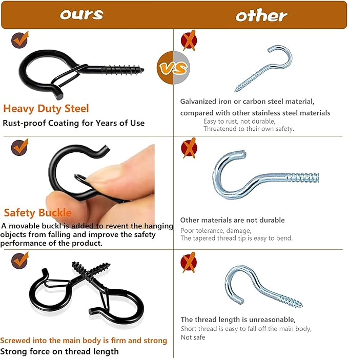 50 PCS Q-Hanger Screw Hooks with Safety Buckle Design Christmas Lights Hanger Hooks Outdoor Wire Fairy Lights and String Lights, Easy to Release, Include 1 Wing Nut Driver