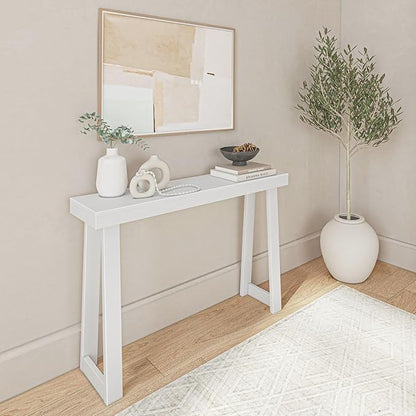 Plank+Beam Solid Wood Console Table, 46 Inch, Sofa Table, Narrow Entryway Table for Hallway, Behind The Couch, Living Room, Foyer, Easy Assembly, White