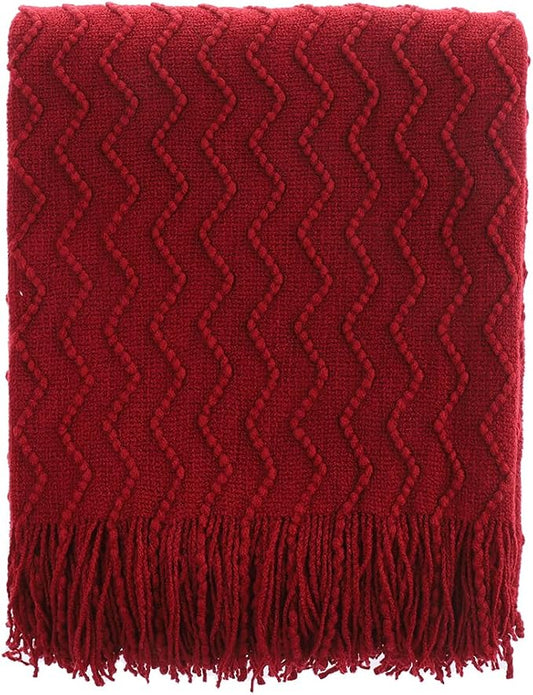 BATTILO HOME Christmas Red Throw Blanket for Couch, Textured Soft Burgundy Throw Blankets, Decorative Knitted Red Blanket for Sofa Bed Living Room, 50"x60"