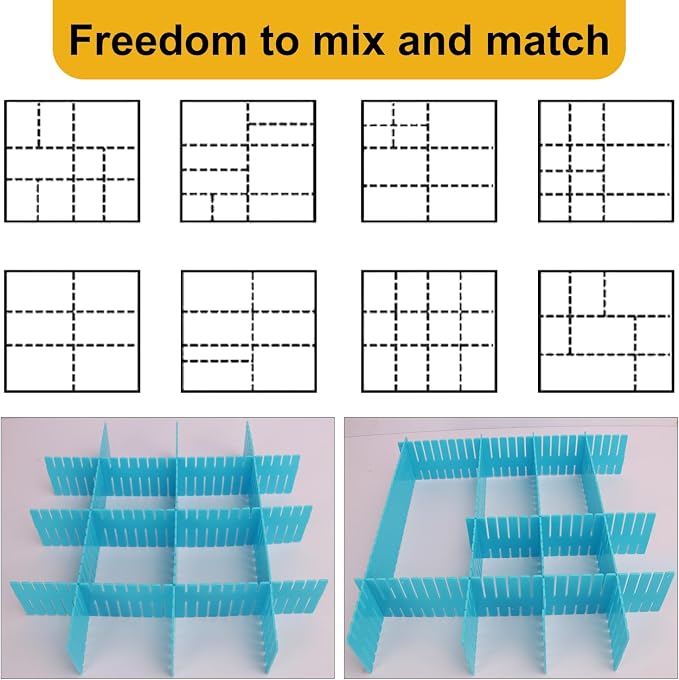 100 PCS Premium DIY Drawer Dividers, Blue, Adjustable Drawer Dividers for Perfectly Organized Drawers, Tidying Makeup, Clothes, Underwear, Cutlery, Kitchen, Bathroom, Bedroom, Office
