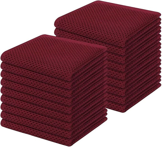 Homaxy 100% Cotton Waffle Weave Kitchen Dish Cloths, Ultra Soft Absorbent Quick Drying Dish Towels, 12 x 12 Inches, 18-Pack, Burgundy