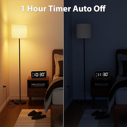 Keepsmile Dimmable Floor Lamps for LivingRoom with 12W LED Bulb, Foot Switch, Remote Custom Color Temperature Floor Light, Linen Shade Standing Lamps, Modern Tall Lamp for Office Bedroom Kid Room