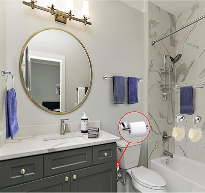 6 Pieces Polished Chrome Bathroom Hardware Accessories Set Hand Towel Ring 16&23.6 inch Round Towel Bar Toilet Paper Holder Towel Hooks 2 Pieces SUS 304 Stainless Steel,Heavy Duty,Wall Mounted