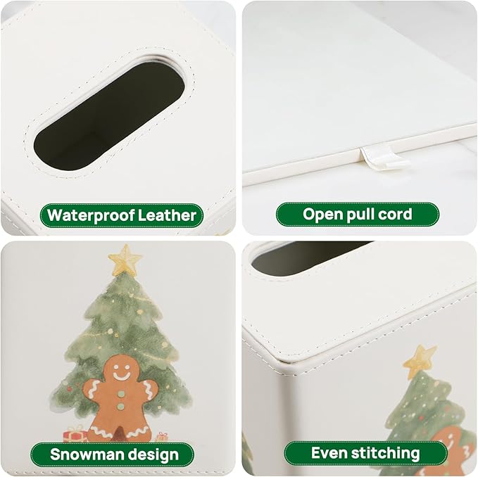 MEIBOOCH PU Leather Tissue Box Cover Square Tissue Box Holder with Magnetic Closure (Christmas Style)