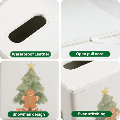 MEIBOOCH PU Leather Tissue Box Cover Square Tissue Box Holder with Magnetic Closure (Christmas Style)