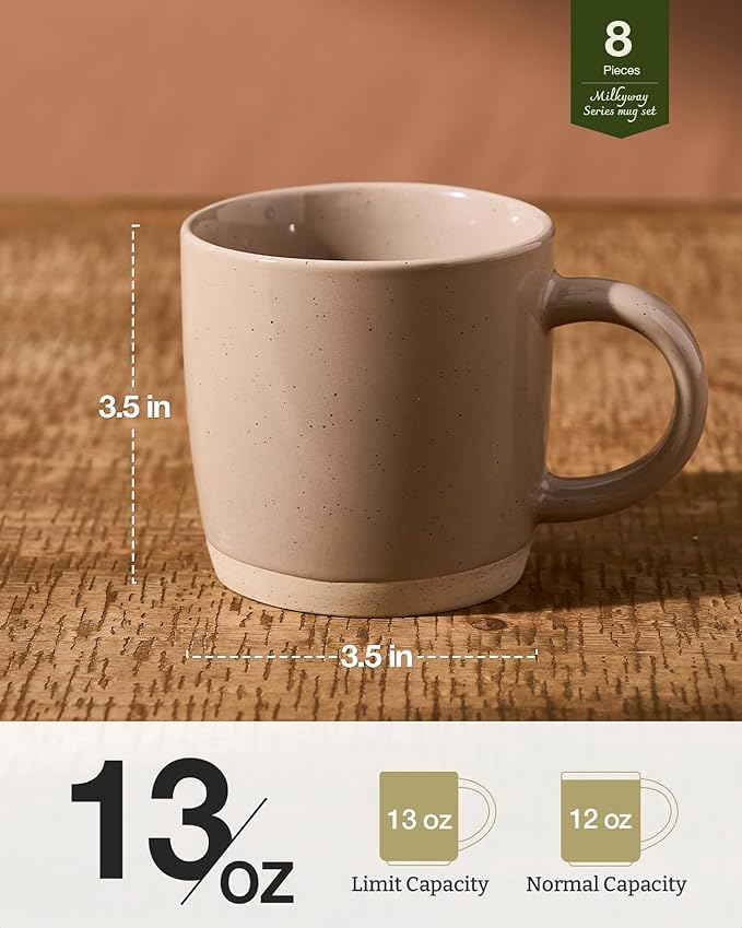 famiware Coffee Mugs for 8, 13 oz Mug Set, Dringking Cup with Handle for Coffee, Tea, Cocoa, Milk, Milkyway Serise, Cinnamon Brown