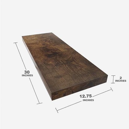 JPND Floating Shelf, Set of 2 Wall Shelf, 30 in W x 12.75 in D x 2 in H Wooden Floating Wall Shelf with Invisible Brackets for Living Room/Bedroom/Bathroom/Kitchen Storage and Decor, Rustic Brown