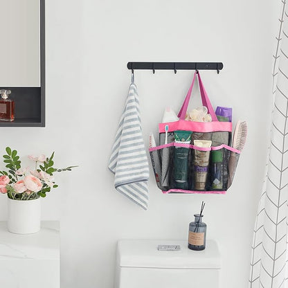 Lifewit Mesh Shower Caddy Portable for College Dorm Room Essentials with 7 Pockets, Freestanding Hanging Organizer Basket, Quick Dry Tote Bag for Camping, Bathroom, Beach, Travel, 1 Pack, Pink