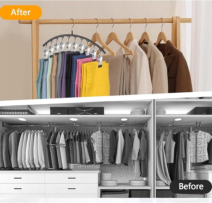 Legging Hangers for Closet Organizer, Hat Hangers for Closet 4 Pack with 10 Clips Holds 40 Leggings, Legging Hanger, Pants Storage Organizer Suitable for Socks, Panties, Underwear, Pants (4-Black)
