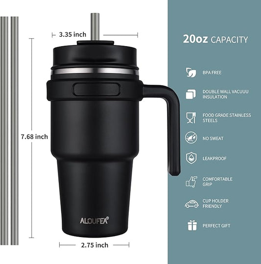 20 oz Insulated Coffee Mug Tumbler with Handle, Stainless Steel Travel Mug Tumbler with Lid and Straw,Double Wall Vacuum Leak Proof Ice Coffee Thermal Cup, Ocean Teal