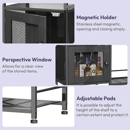 SWTYMIKI Coffee Bar Cabinet for Home - Farmhouse Coffee Stand Station Multi-Purpose Storage Cabinet with Adjustable Feet, Drawers - Kitchen Bar Table for Living Room, Corner, Small Space, Black