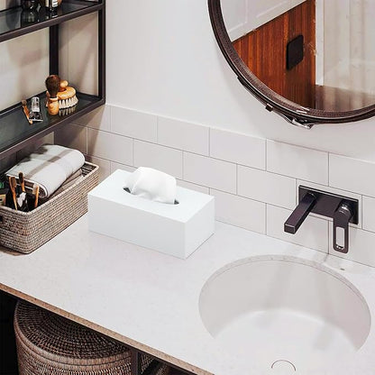 Acrylic Tissue Box Cover Rectangle, PITBVO White Tissue Box Holder, Facial Napkin Dispenser for Bathroom Kitchen Bedroom Office Hotel Use Shiny White