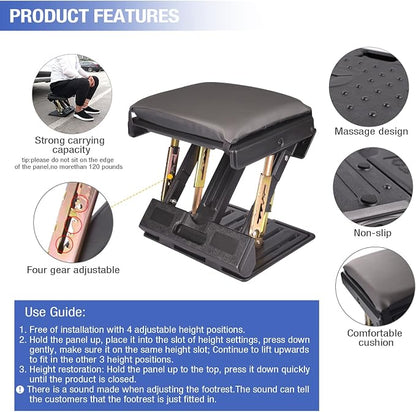 Foot Rest for Under Desk at Work 4-Level Height Adjustable, Ergonomic Foldable Footrest for Office, Gaming,Computer, Soft & Removable Pad Desk Foot Stool Suitable for All Seasons (Gray)