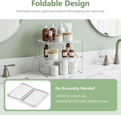IVYHOME Pantry Organizer, Cabinet Storage Shelf Rack, Stackable Kitchen Cabinet, Foldable Countertop Shelf Organizer, 2 Pack