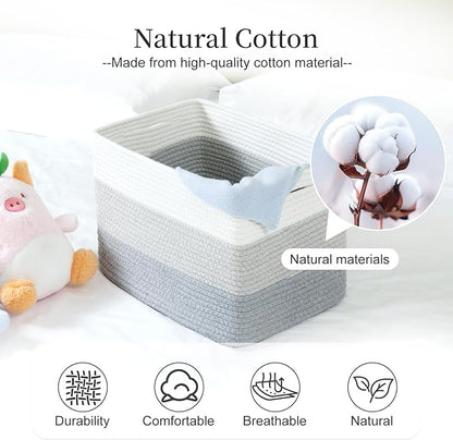 Hopegiver 1 Pack Woven Storage Baskets for Shelves, 15x11x10 Inch Cotton Rope Decorative Organizer Bins for Blanket Clothes Book Baby Pet, Gift Toy Basket for Living Room, Office, Bathroom & Nursery