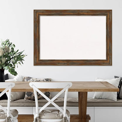 Amanti Art White Cork Board for Wall, 30x42 Vision Board with Brown Wood Frame, Large Corkboard Office Decor for Home Organization, Rustic Farmhouse Corkboard Pinboard to display items for home
