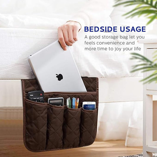 Armchair Caddy for Recliner, Couch Caddy Storage Organizer with 5 Pockets, Non Slip Sofa Arm Organizer for Remote Controls, Phone, Magazines, Tablet (Dark Brown)