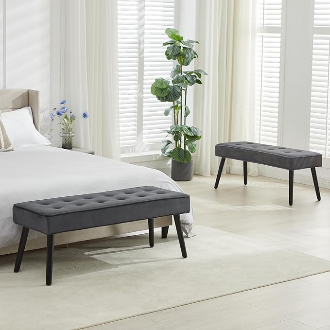 40'' Upholstered Bench, Entryway Ottoman with Wooden Legs for Living Room, End of Bed Bench