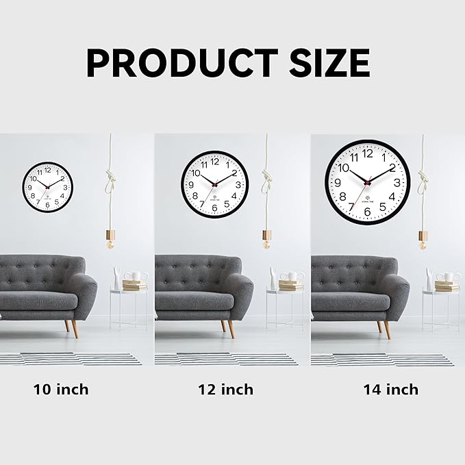 AKCISOT Atomic Black Wall Clock Analog Clocks for Indoor Kitchen, Battery Operated Clock for Bedroom Office Living Room(12 Inch)