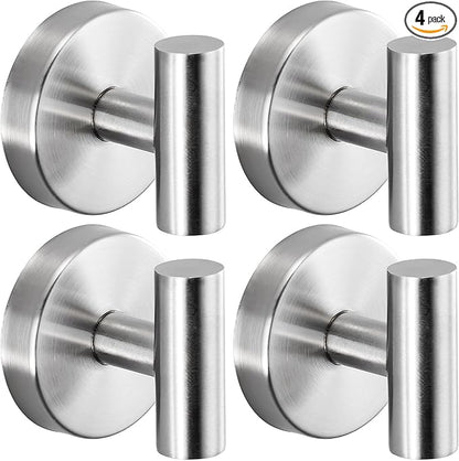 Suction Cup Hooks for Shower - Bathroom Reusable Hooks for Towels, Robes & Loofah - No-Drill Mounting on Kitchen,Walls,Metal,Glass,Mirrors,Tile & Smooth Non-Porous Surfaces (4, Brushed Nickel)