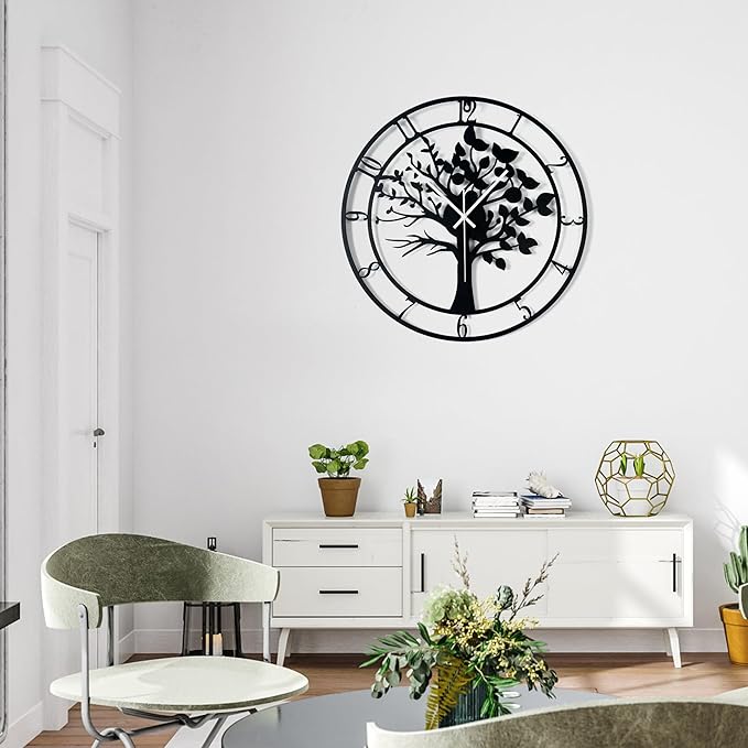 Blorple 16inch/40cm Tree of Life Large Wall Clocks for Living Room Decor,Bedroom,Battery Operated,Metal,Decorative Analog,Silent,Non Ticking Big Wall Clock(Tree of Life, 16 inches)