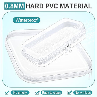Sanwuta 6 Pcs Clear Hard Zipper Case Plastic Zipper Pouches Transparent Makeup Bag Pencil Case Pouches Toiletry Diaper Bag for Travel Toy Storage Organizer Bins(Clear,Two Sizes)