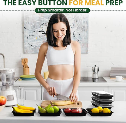 28oz Meal Prep Containers [50-Pack], Reusable Bento Box with Easy-Snap Leakproof Lids - Microwave, Dishwasher & Freezer Safe Food Storage, BPA-Free Plastic Lunch Containers (Black)