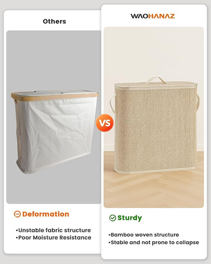 Bamboo Toilet Paper Storage Basket with Lid & Handle - 32L Large Capacity Handwoven Bathroom Organizer for 16 Rolls - Sturdy Stand Holder for Toilet Paper Organization, Light Natural