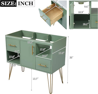 Sleek 36'' Green Bathroom Vanity – Modern Freestanding Cabinet with 2 Drawers & Dual Storage Compartments, Perfect for Stylish Bathroom Organization!（NOT Include Basin