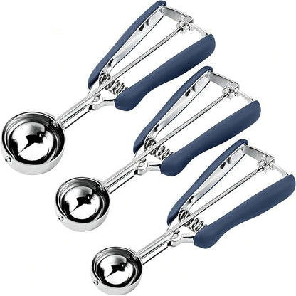 HOMURE H Cookie Scoop Set, Include 1 Tbsp/2 Tbsp/3 Tbsp, Cookie Dough Scoop, Cookie Scoops for Baking Set of 3, Mellon Baller Scoop, Dusty Blue, Non-Slip, For Cookies Cupcake Muffin Ice Cream Meatball