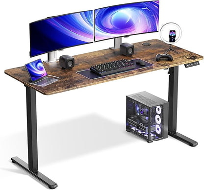 Electric Standing Desk Adjustable Height 55 x 24 Inch, Large Sit Stand Desk, Stand up Desk for Home Office, Computer Workstation (Spliced Desktop,Brown)