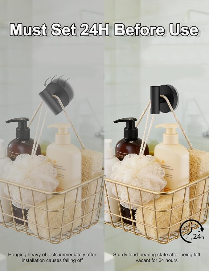 4-Pack Suction Cup Hooks, Heavy Duty 11lb Capacity Shower Hooks for Towels, No-Drill Mounting on Bathroom Glass Mirror Tiles & Smooth Non-Porous Surfaces (Black)